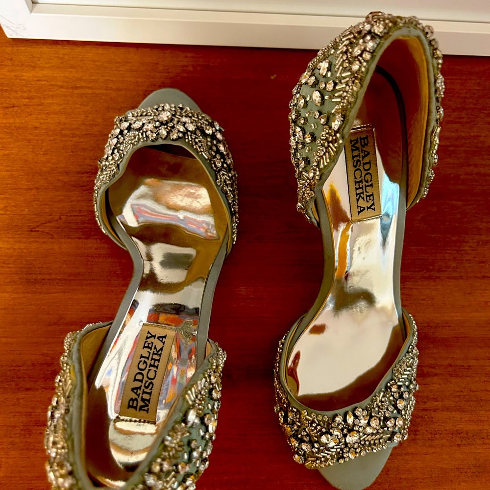 Badgley Mishka Light Blue Sparkle Heels. Work once! 8.5 size